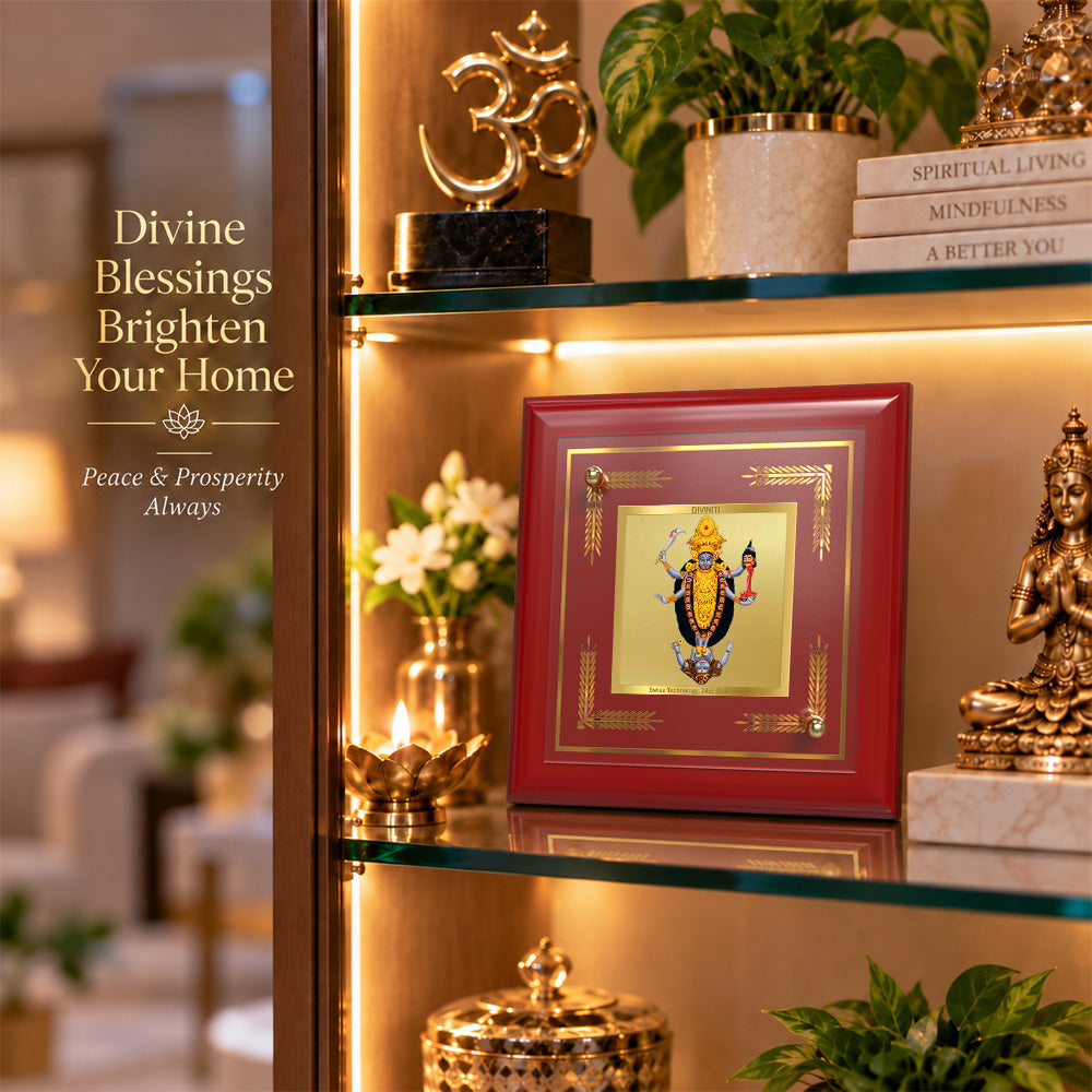 24K Gold-Plated Maa Kali MDF Frame | Premium Gift Box | 10x10 CM