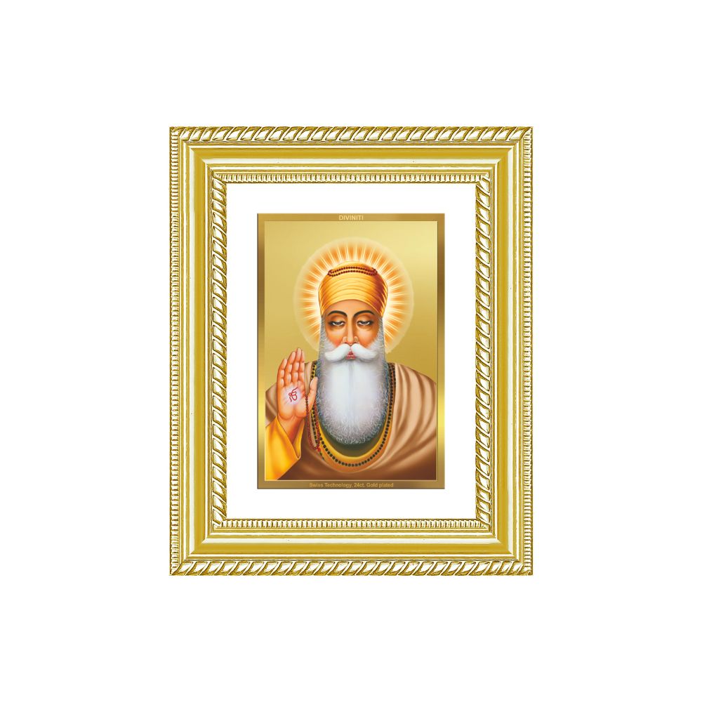 Diviniti 24K Gold Plated Guru Nanak Dev Ji (Classic) Sacred Sikh Wall and Table Top Frame for Home Decor & Office Ambiance | Premium Spiritual Gift