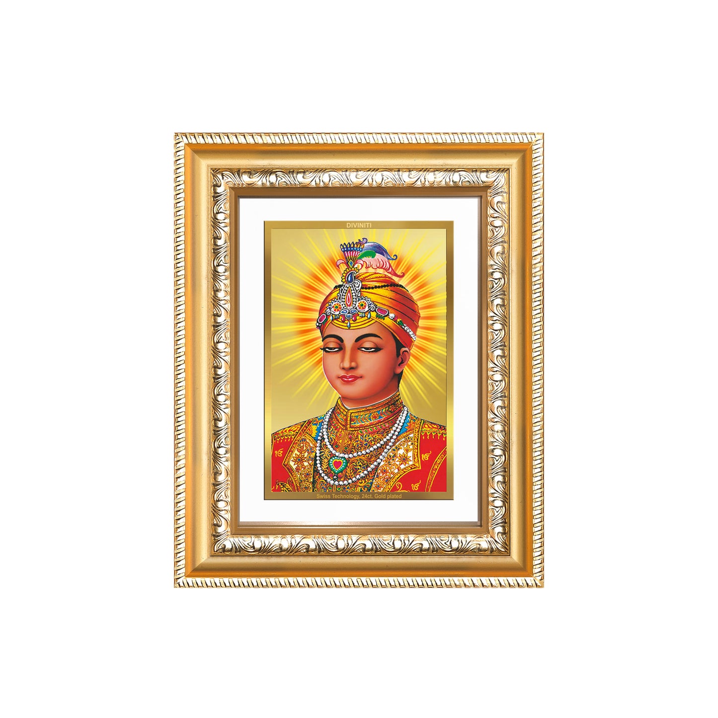 Diviniti 24K Gold Plated Guru Harkrishan Sahib Ji (Classic) Sacred Sikh Wall and Table Top Frame for Home Decor & Office Ambiance | Premium Spiritual Gift