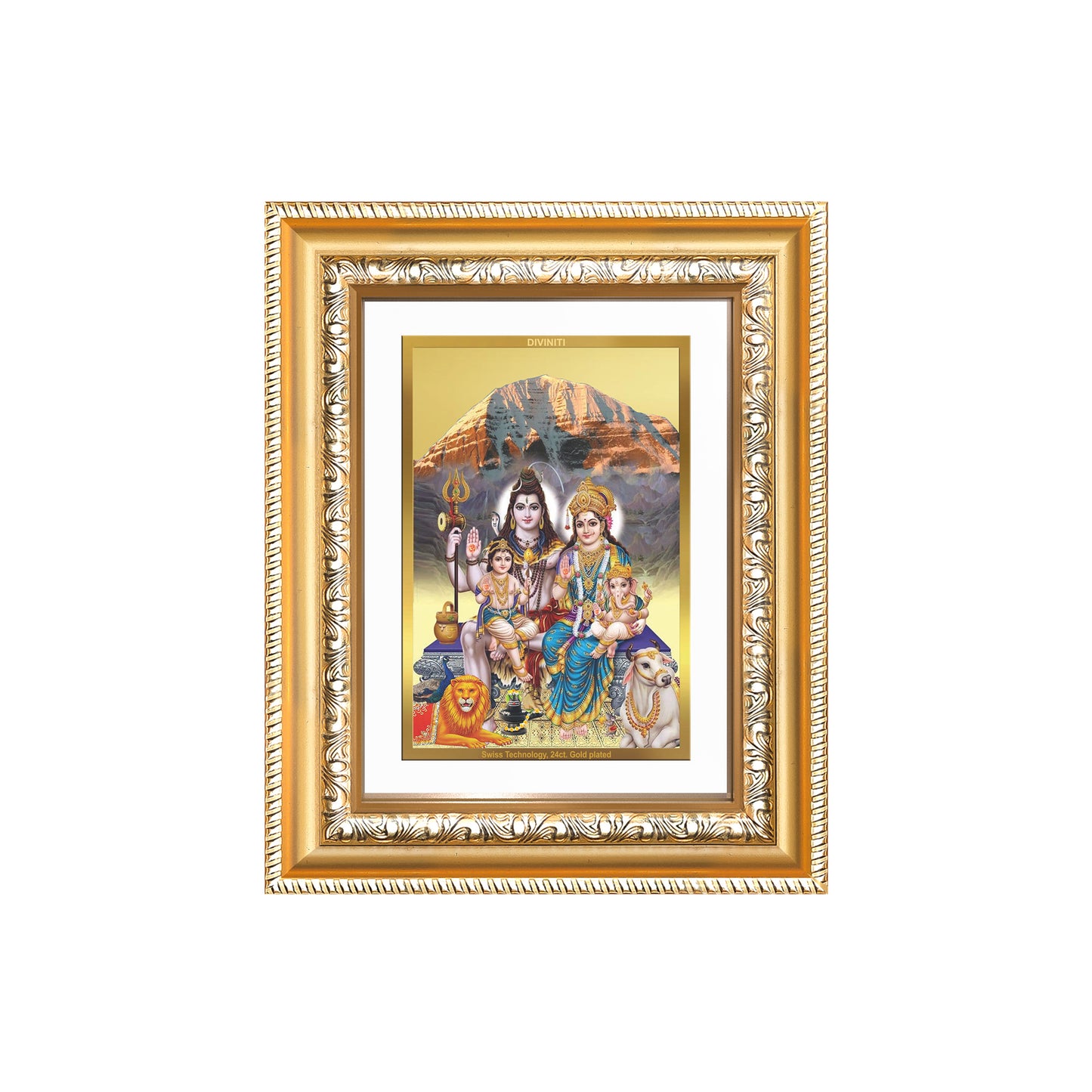 Diviniti 24K Gold Plated Shiv Parivar (Classic) Divine Wall and Table Top Frame for Home Mandir & Office Decor | Luxury Spiritual Gift