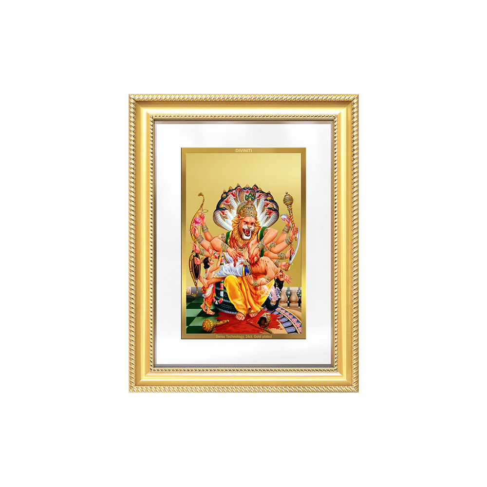 Diviniti 24K Gold Plated Narasimha (Classic) Divine Wall Frame for Home Mandir & Office Decor | Luxury Spiritual Gift