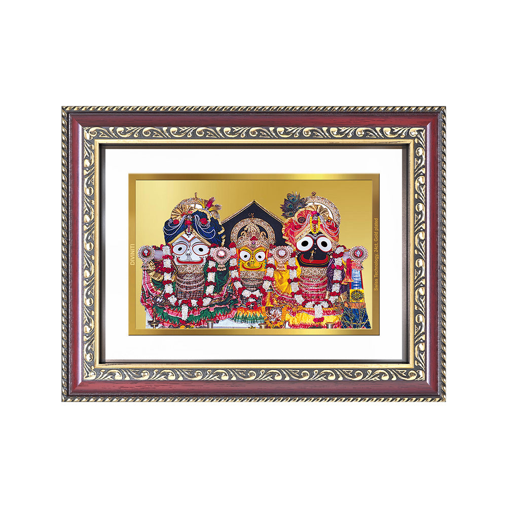 Diviniti 24K Gold Plated Jagannath Subhadra Balabhadra (Classic) Divine Wall Frame for Home Mandir & Office Decor | Luxury Spiritual Gift