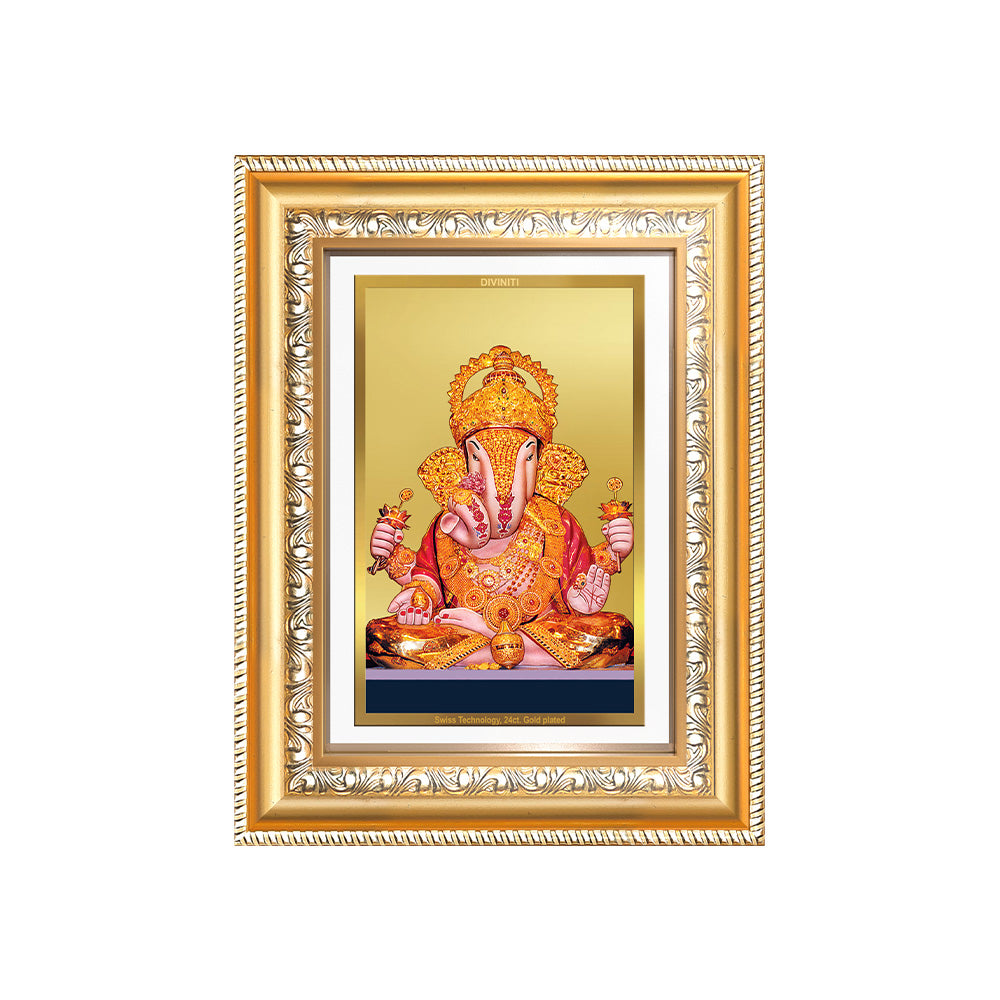 Diviniti 24K Gold Plated Dagadu Ganesha (Classic) Divine Wall Frame for Home Mandir & Office Decor | Luxury Spiritual Gift