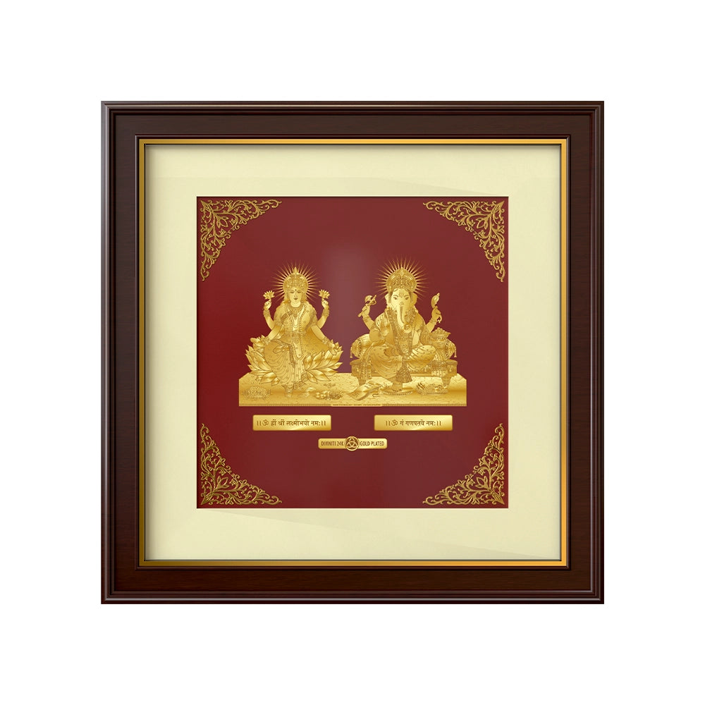 Lakshmi Ganesh | Divine Blessings of Wealth and Prosperity Gold on Gold Wall Hanging Frame in 24K Gold Plated Foil