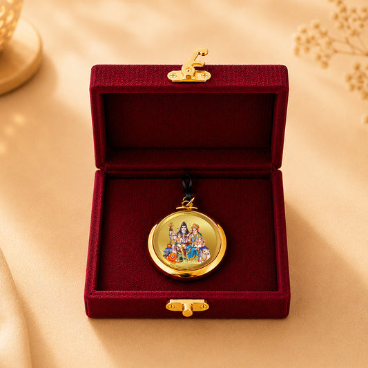 Diviniti 24K Gold Plated Shiv Parivar & Om 18MM Double Sided Pendant For Men, Women & Kids