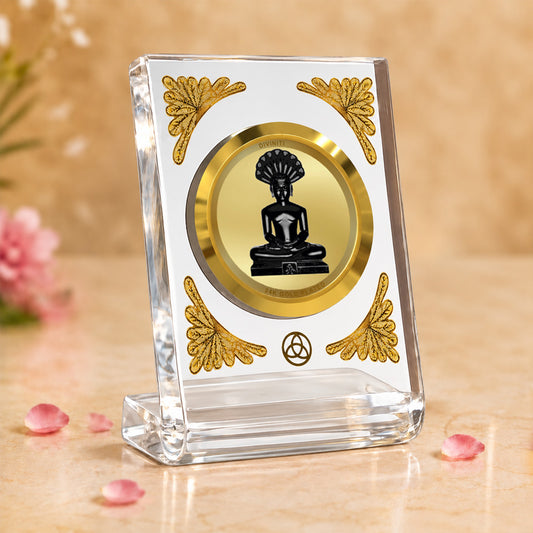 24K Gold-Plated Parshwanath Ji Acrylic Car Dashboard Frame | 8x7 CM
