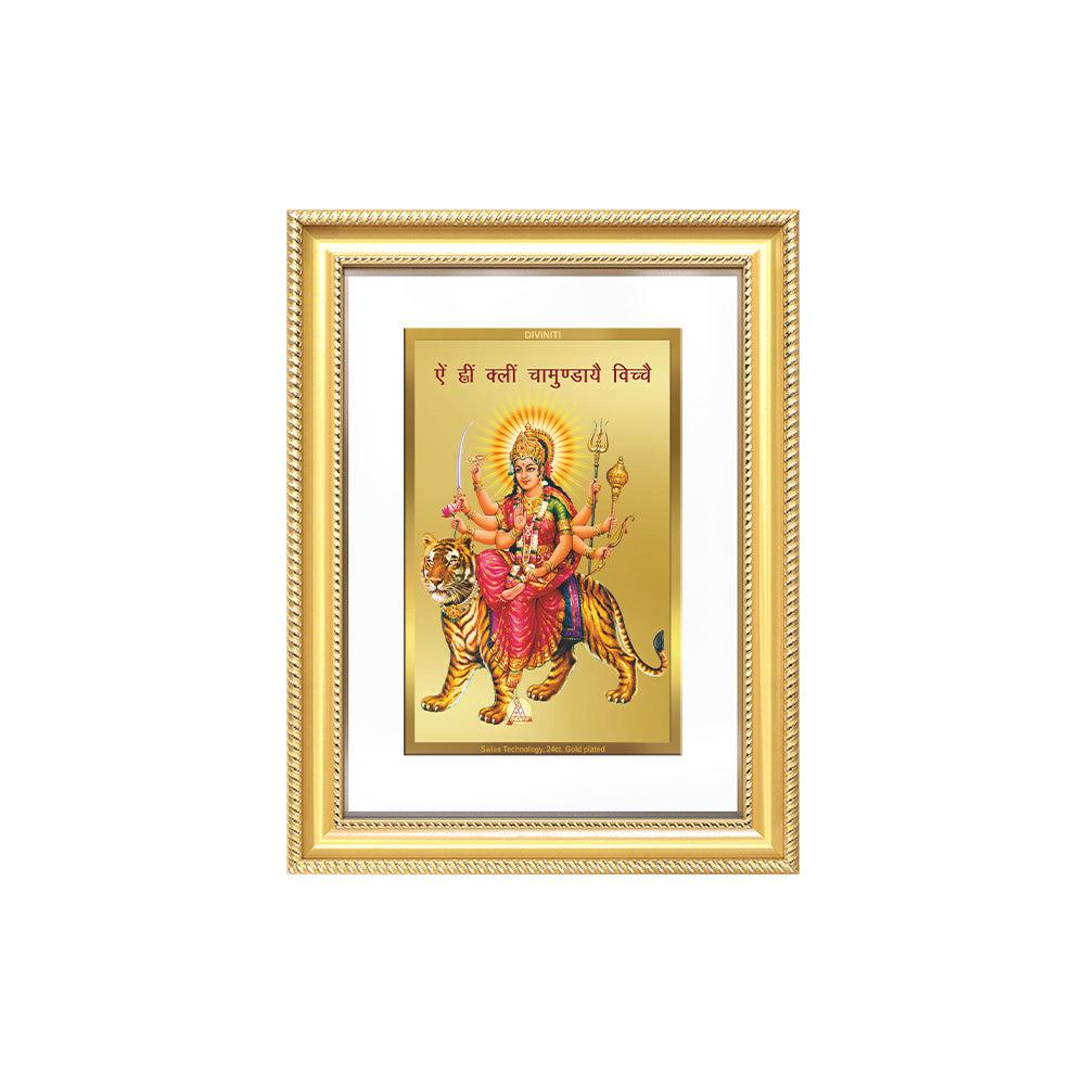Diviniti 24K Gold Plated Durga With Mantra (Classic) Divine Wall Frame for Home Mandir & Office Decor | Luxury Spiritual Gift