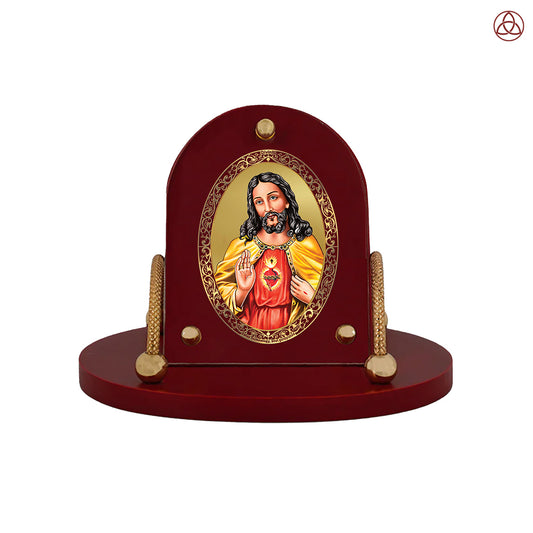 Jesus Christ | Divine Sacred Heart 24K Gold Plated Photo Frame for Car Dashboard, Home Décor & Tabletop | Blessings of Love, Faith & Protection