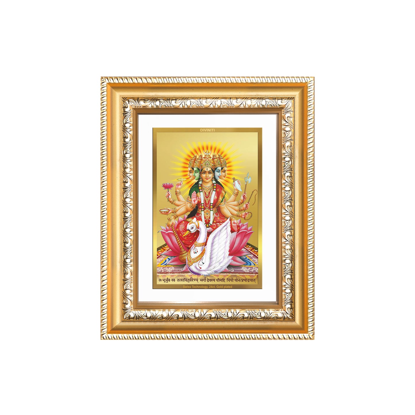 Diviniti 24K Gold Plated Gayatri Maa (Classic) Divine Wall and Table Top Frame for Home Mandir & Office Decor | Luxury Spiritual Gift