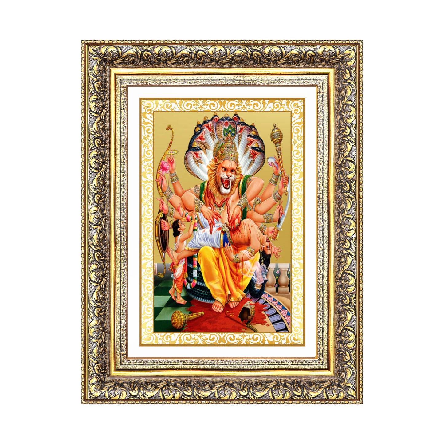 Diviniti 24K Gold Plated Narasimha (Classic) Divine Wall Frame for Home Mandir & Office Decor | Luxury Spiritual Gift