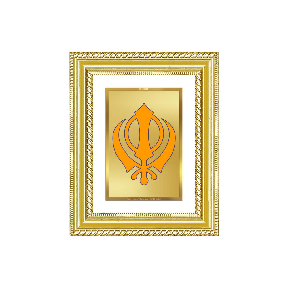 Diviniti 24K Gold Plated Khanda Sahib (Classic) Divine Wall and Table Top Frame for Home Mandir & Office Decor | Luxury Spiritual Gift