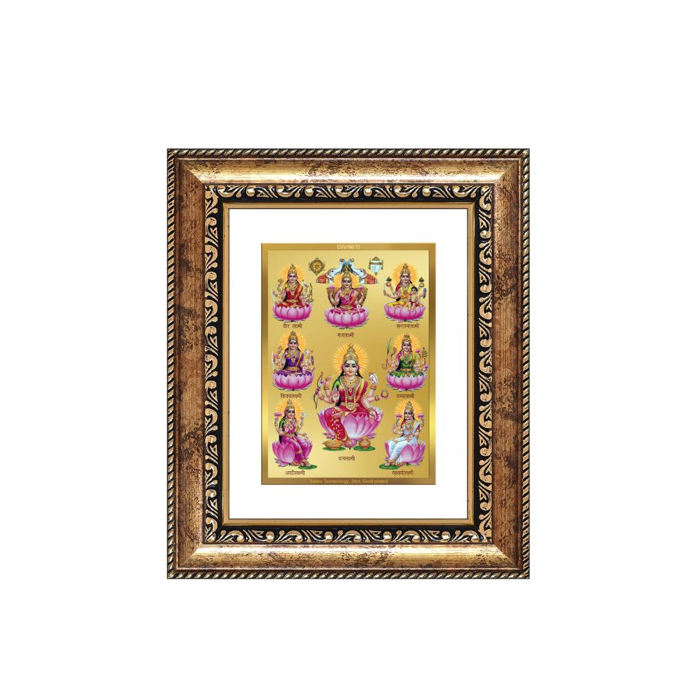 Diviniti 24K Gold Plated Ashtalakshmi Divine Table Top Frame for Home Mandir & Office Decor | Luxury Spiritual Gift