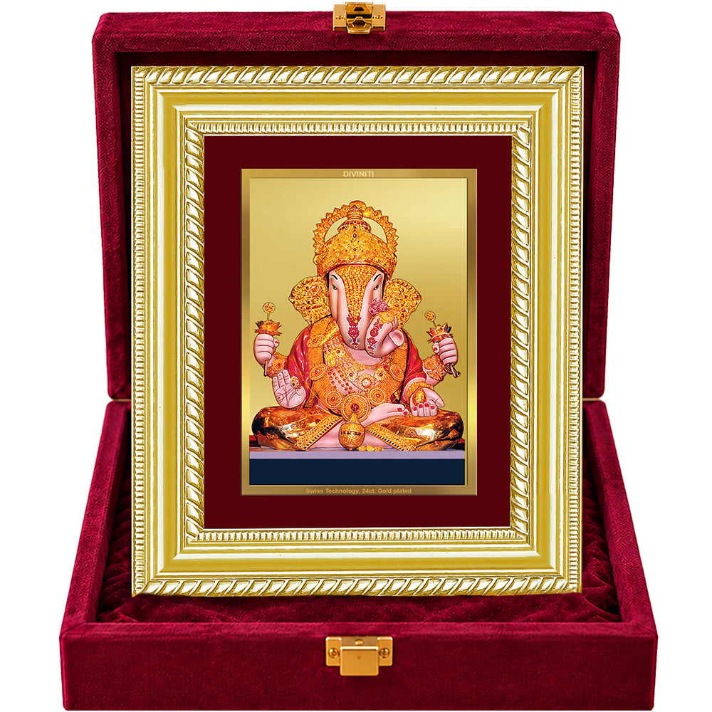 24K Gold-Plated Dagadu Ganesha Frame | Premium Gift Box | 21.5x17.5 CM