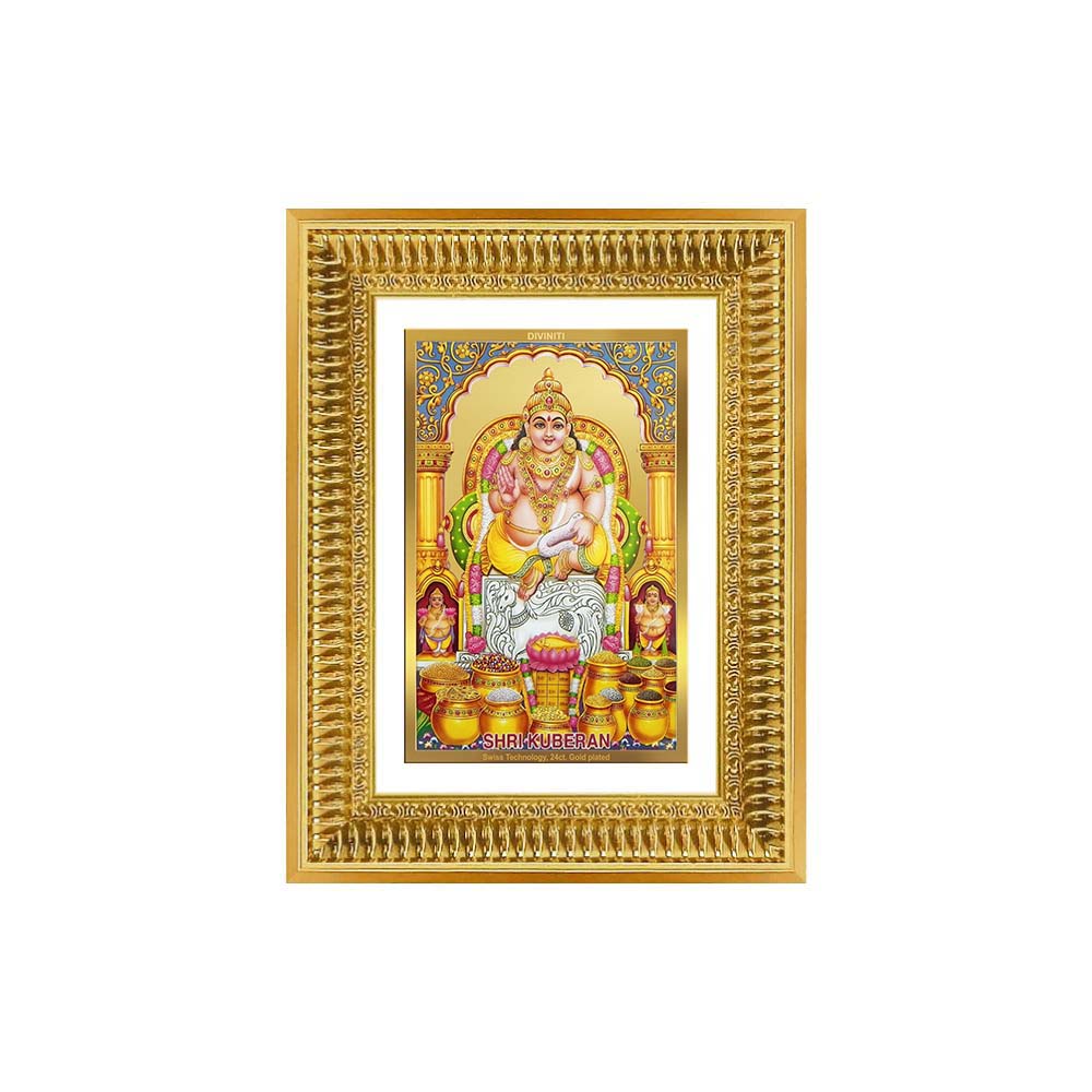 Diviniti 24K Gold Plated Kuber (Classic) Divine Wall Frame for Home Mandir & Office Decor | Luxury Spiritual Gift