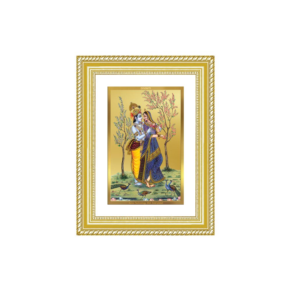 Diviniti 24K Gold Plated Radha Krishna (Classic) Divine Wall Frame for Home Mandir & Office Decor | Luxury Spiritual Gift