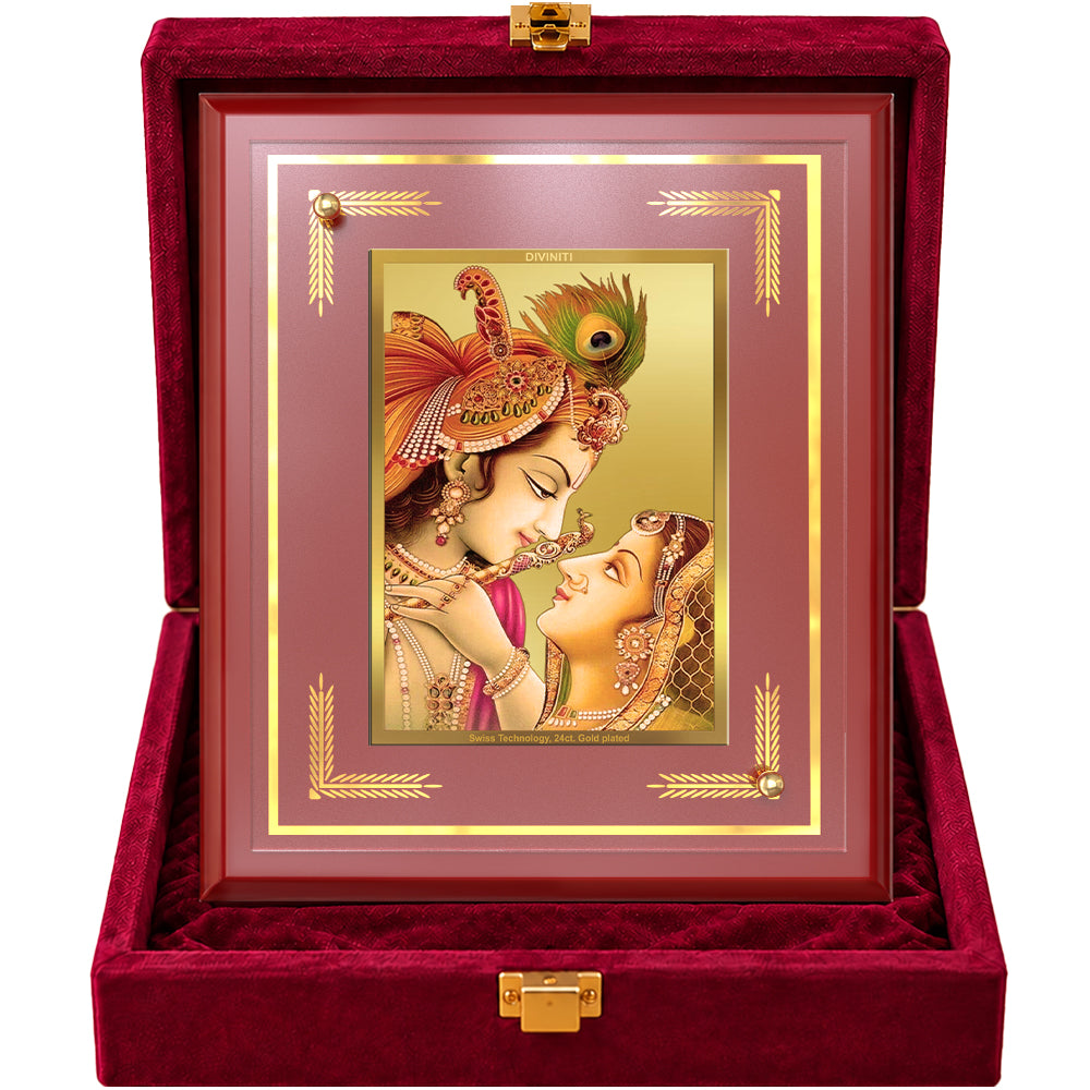24K Gold-Plated Radha Krishna Close-Up MDF Frame | Premium Gift Box | 26x20 CM