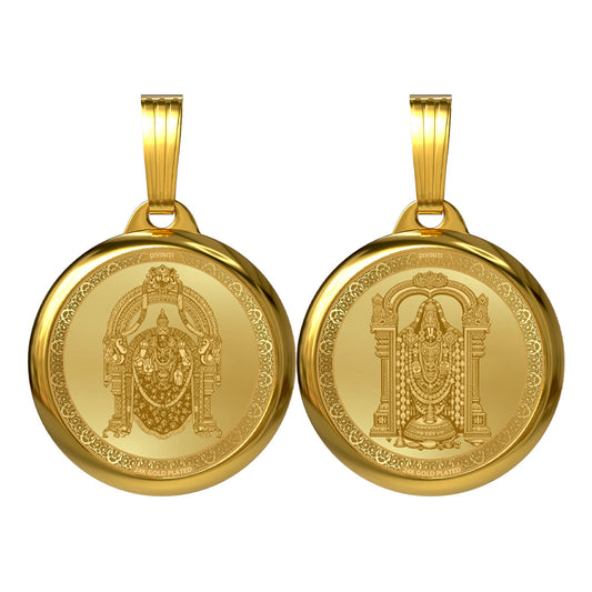 24K Gold Plated Goddess Padmavati & Lord Balaji Pendant – 22mm Double-Sided Spiritual Pendant