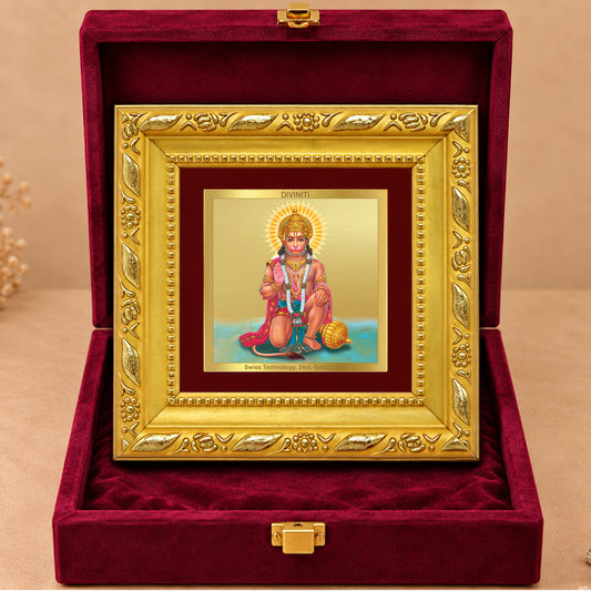 24K Gold-Plated Lord Hanuman Ji Frame | Premium Gift Box | 10x10 CM