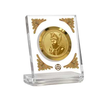 Guru Gobind Singh Ji 24K gold plated car dashboard frame in a premium crystal-clear display.