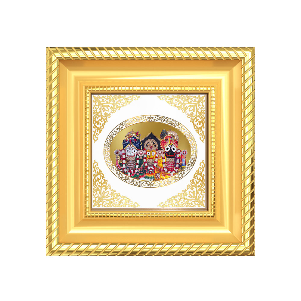 Jagannath Subhadra Balabhadra | Divine Trio Royal Tabletop Photo Frame in 24K Gold Plated Foil