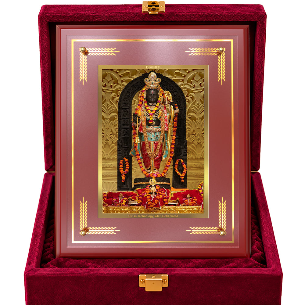 24K Gold-Plated Ram Lalla MDF Frame | Premium Gift Box | 27x35 CM