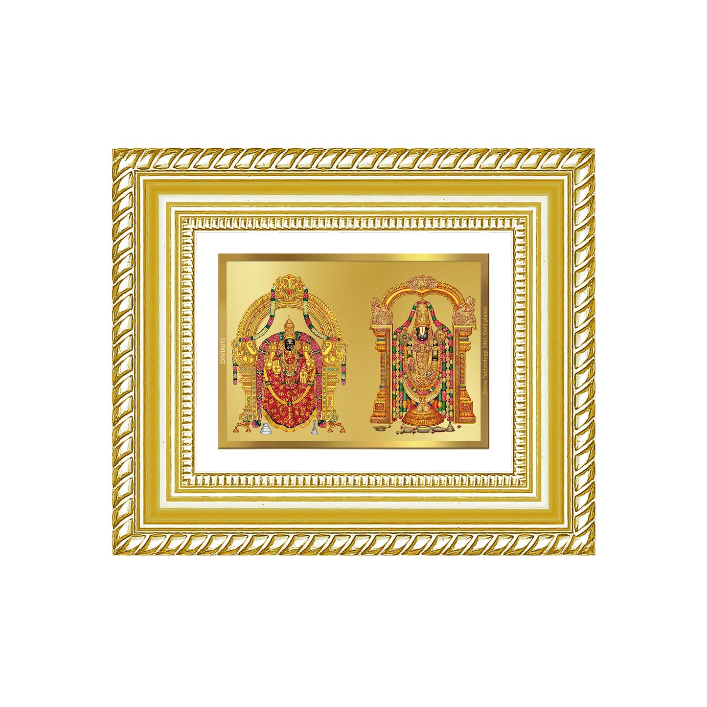 Diviniti 24K Gold Plated Padmavati And Balaji Divine Table Top Frame for Home Mandir & Office Decor | Luxury Spiritual Gift