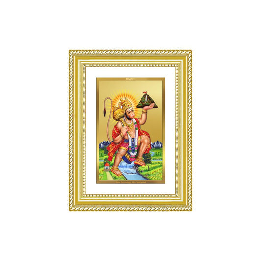 Diviniti 24K Gold Plated Hanuman With Mountain (Classic) Divine Wall Frame for Home Mandir & Office Decor | Luxury Spiritual Gift