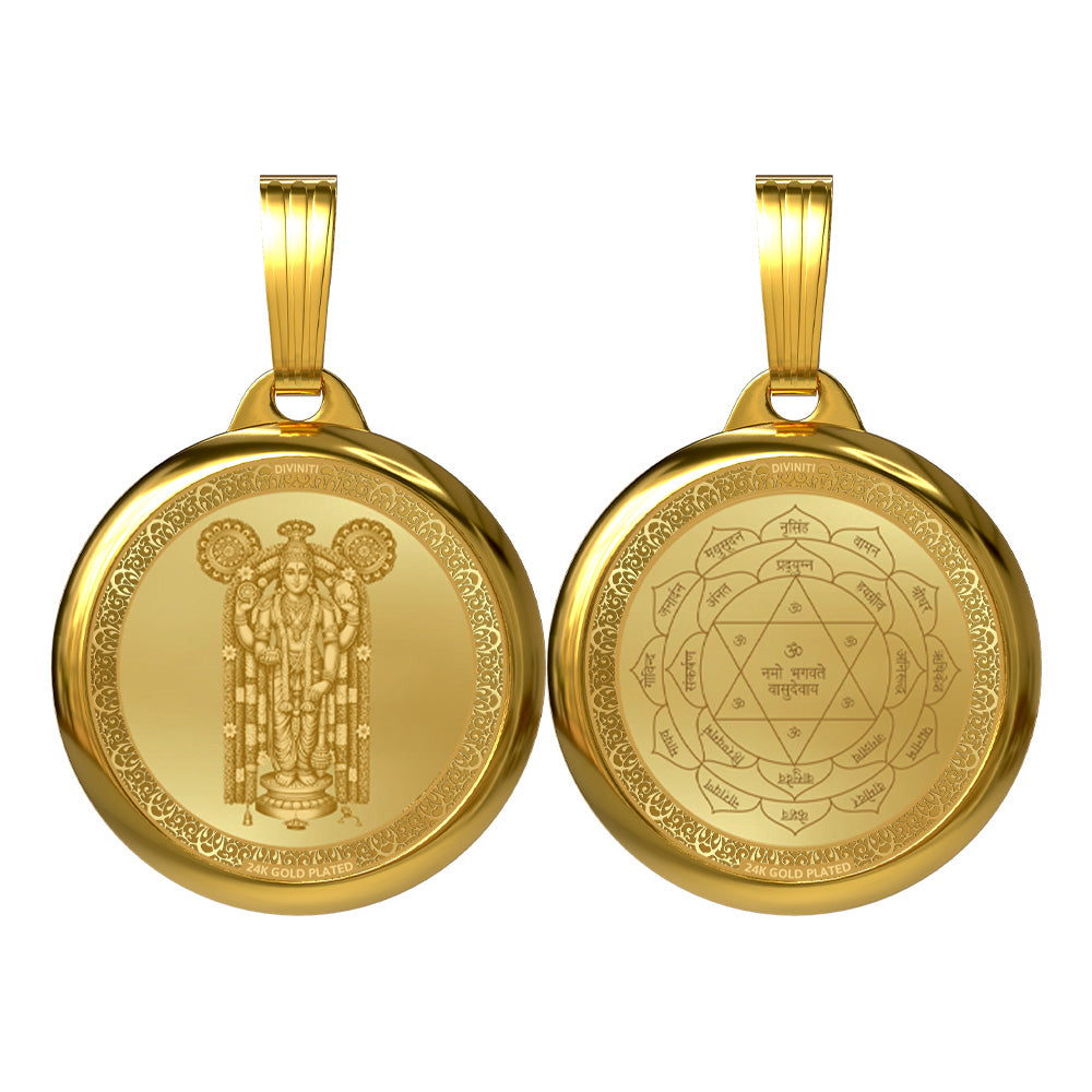 24K Gold Plated Guruvayurappan & Vishnu Yantra Pendant – 22mm Double-Sided Spiritual Pendant