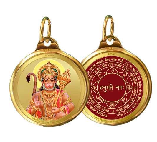 Diviniti 24K Gold Plated Hanuman & Yantra 28MM Double Sided Pendant For Men, Women & Kids