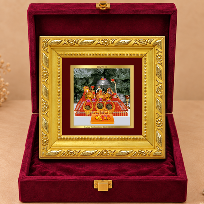 24K Gold-Plated Vaishno Devi Mata Ka Darbar Frame | Premium Gift Box | 10x10 CM