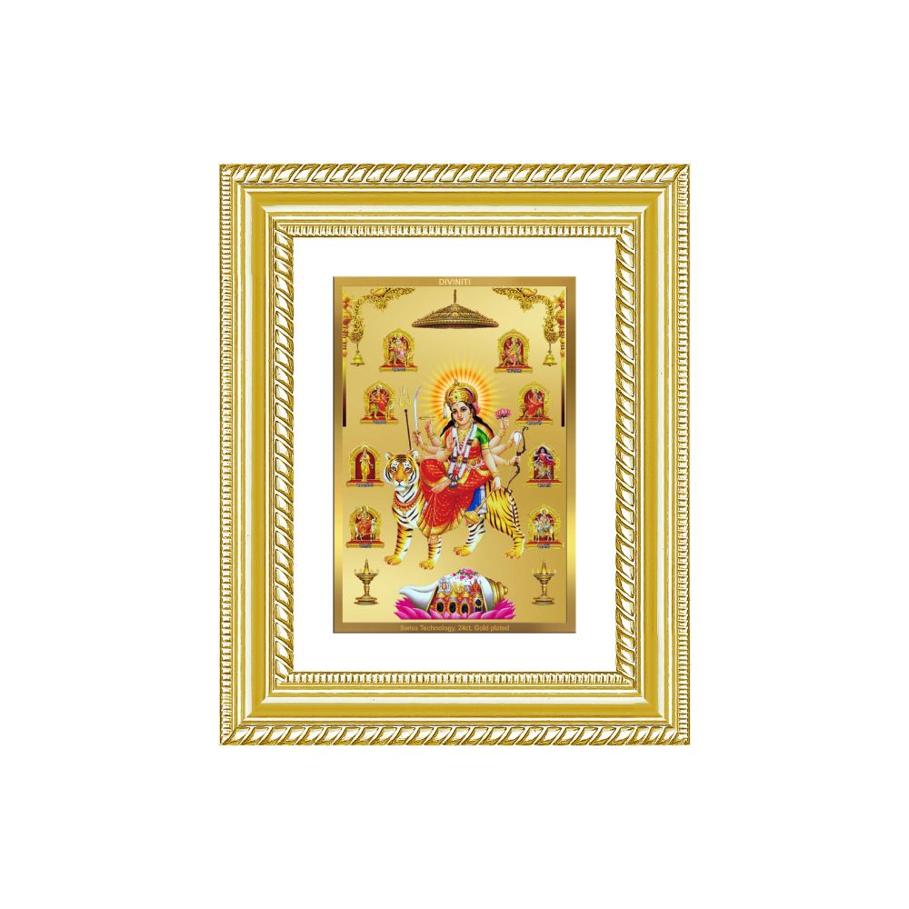 Diviniti 24K Gold Plated Nav Durga (Classic) Divine Wall and Table Top Frame for Home Mandir & Office Decor | Luxury Spiritual Gift