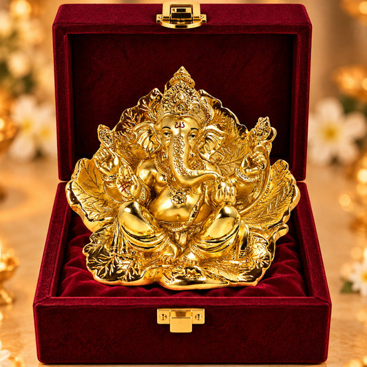 24K Gold-Plated Lord Ganesha Idol | Premium Gift Box | 17x17 CM