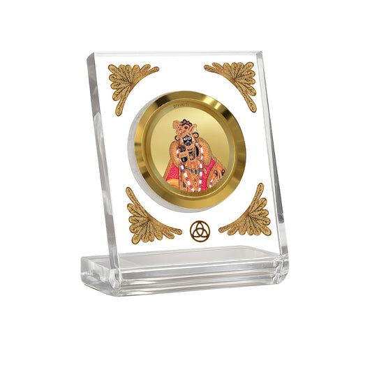 Banke Bihari Ji Diviniti Premium Gold on Gold 24K gold plated car dashboard frame in a clear display.