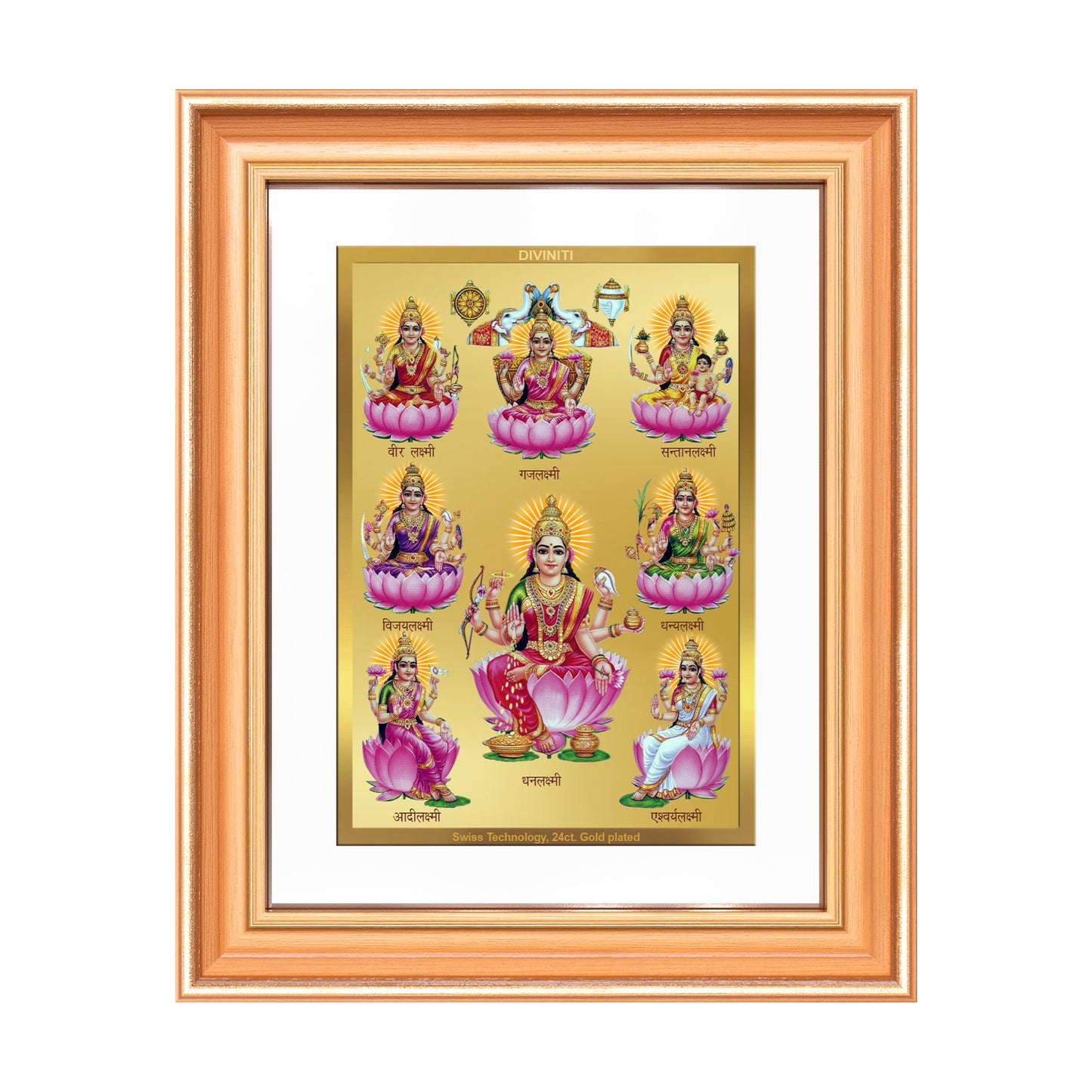 Ashtalakshmi | Lakshmi Devi for Wall Mount Photo Frame in 24K Gold Plated Foil