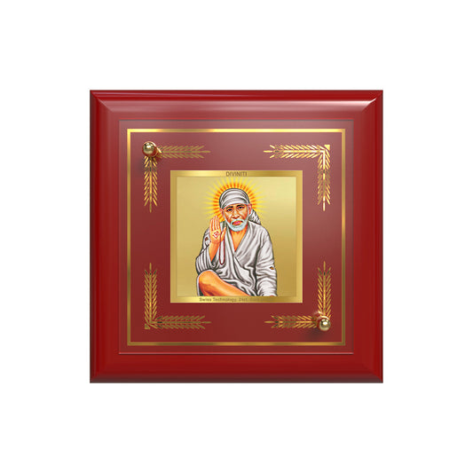 Sai Baba with Blessings | Shirdi Sai Baba 24K Gold Plated Divine Photo Frame for Home Décor, Tabletop & Office | Blessings of Faith, Peace & Protection (MDF1A)