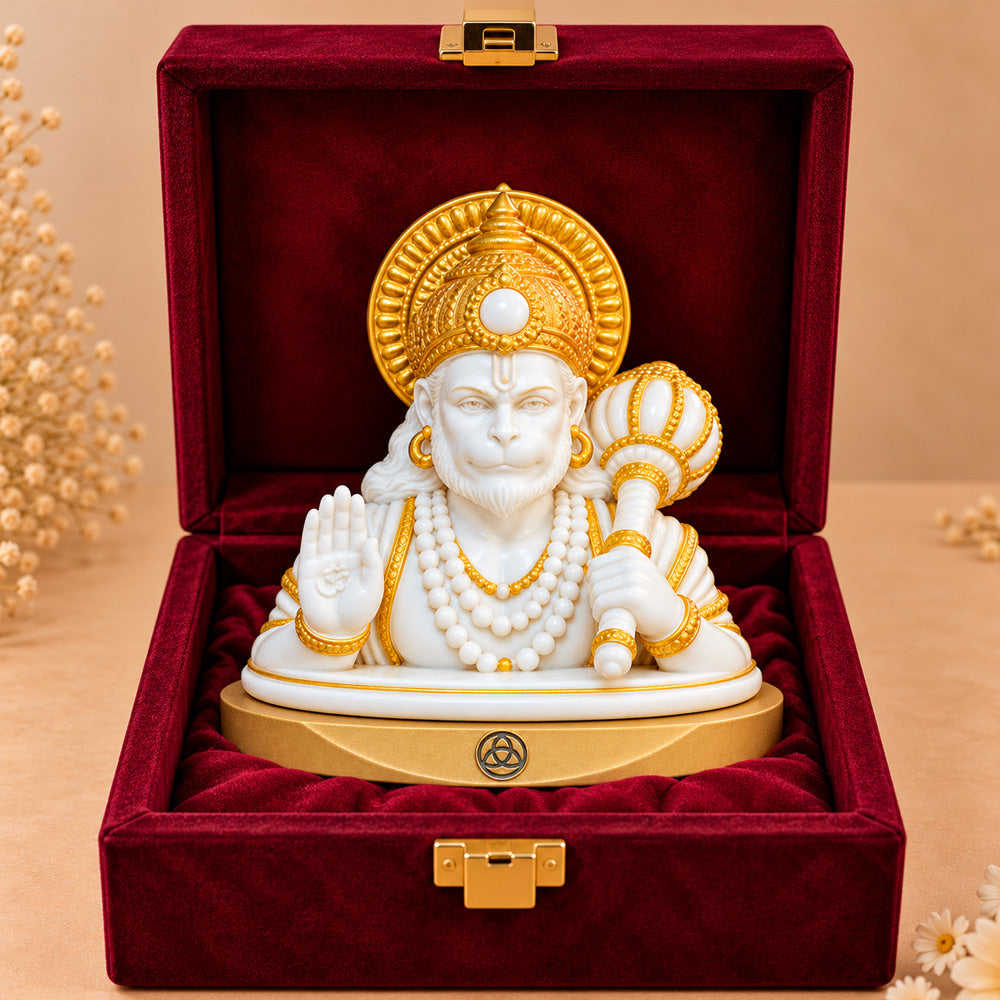 24K Gold-Plated Hanuman Ji Resin Idol for Car, Home & Office | Premium Gift Box | 8 x 7.5 CM