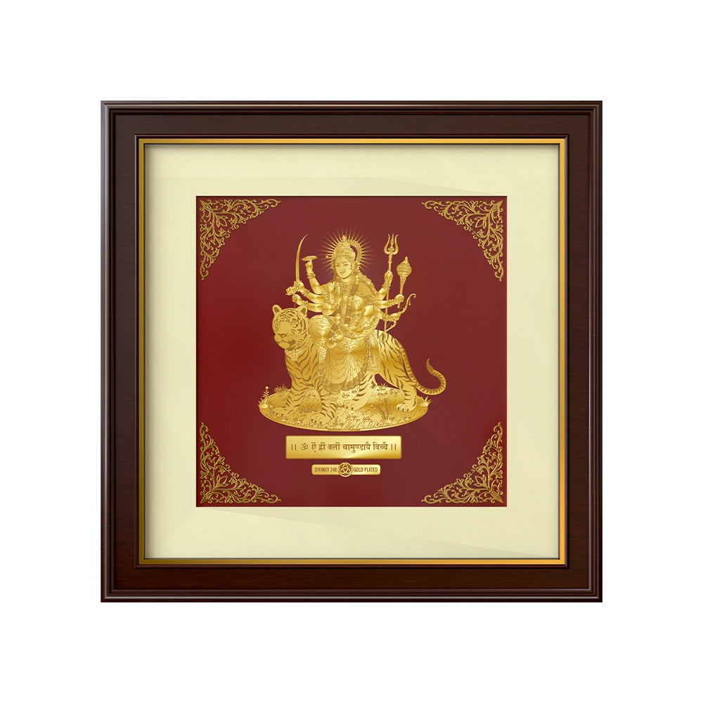 Durga Sherawali Mata | Sacred Shakti and Blessings Gold on Gold Wall Hanging Frame in 24K Gold Plated Foil