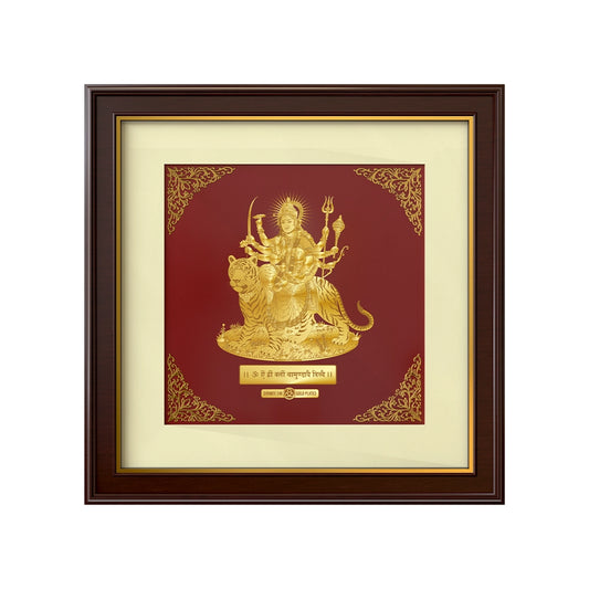 Durga Sherawali Mata | Sacred Shakti and Blessings Gold on Gold Wall Hanging Frame in 24K Gold Plated Foil