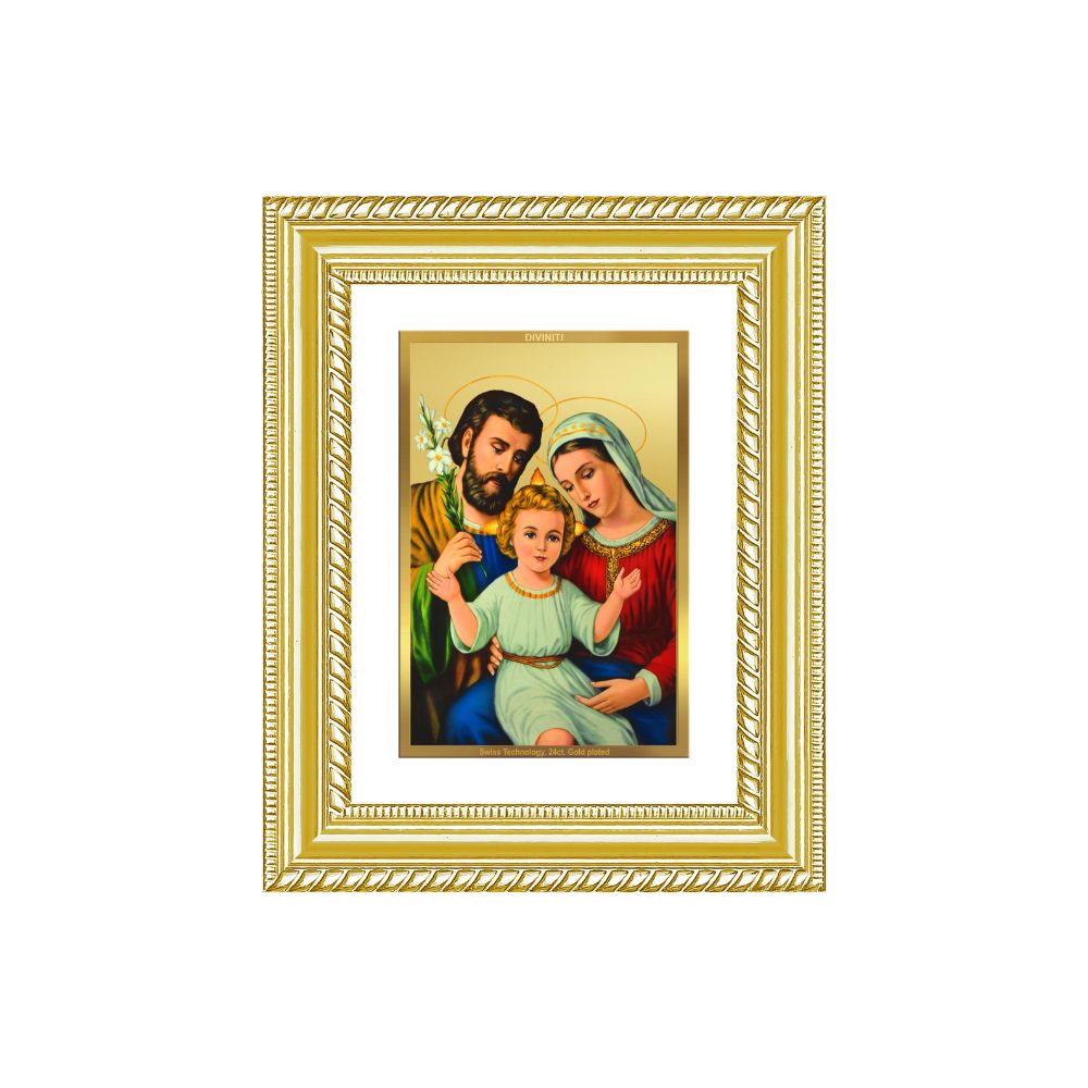Diviniti 24K Gold Plated Holy Family (Classic) Divine Wall and Table Top Frame for Home Mandir & Office Decor | Luxury Spiritual Gift