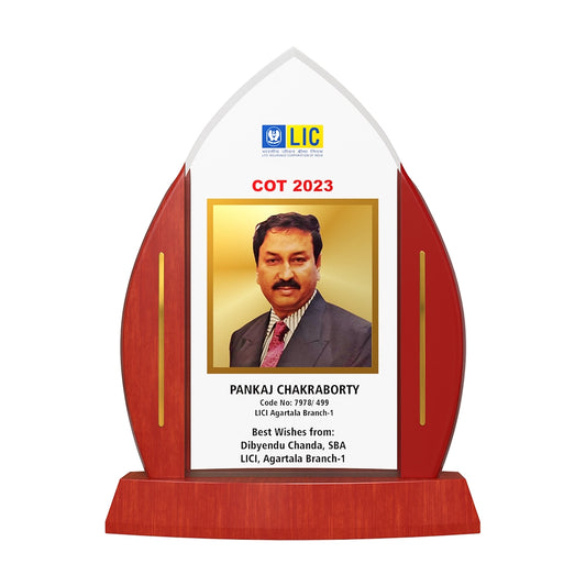 Personalized Employee Recognition Plaque Premium Wooden Flame Award with 24K Gold Plated Foil Photo and Engraved Details
