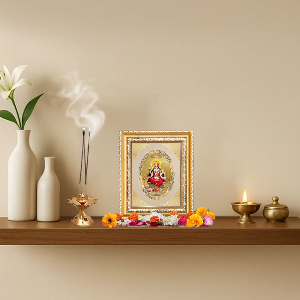 Santoshi Mata Divine Contentment & Blessings Sacred Royal Tabletop Frame in 24K Gold Plated Foil