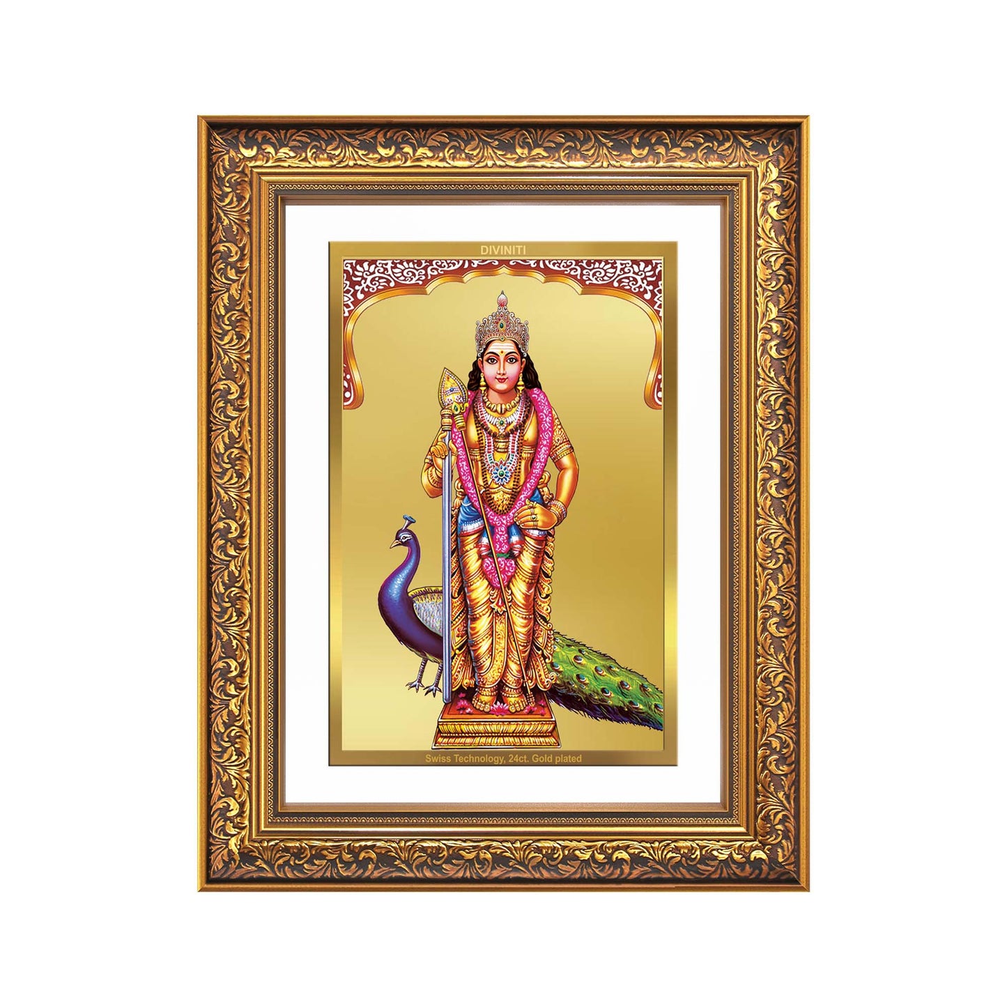Diviniti 24K Gold Plated Murugan (Classic) Divine Wall Frame for Home Mandir & Office Decor | Luxury Spiritual Gift