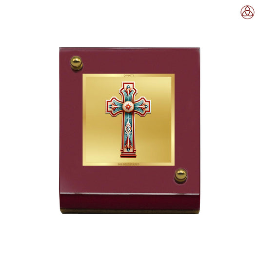 Holy Cross | Divine Christian Cross Car Dashboard & Tabletop Photo Frame in 24K Gold Plated Foil