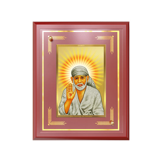 Diviniti 24K Gold Plated Sai Baba Blessing Pose Tabletop Photo Frame | Faith, Peace & Divine Grace