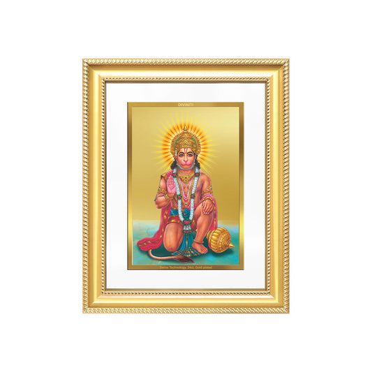 Diviniti 24K Gold Plated Ashirwad Hanuman (Classic) Divine Wall Frame for Home Mandir & Office Decor | Luxury Spiritual Gift