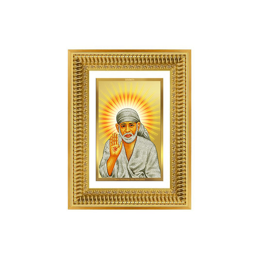 Diviniti 24K Gold Plated Sai Baba With Blessings (Classic) Divine Wall Frame for Home Mandir & Office Decor | Luxury Spiritual Gift