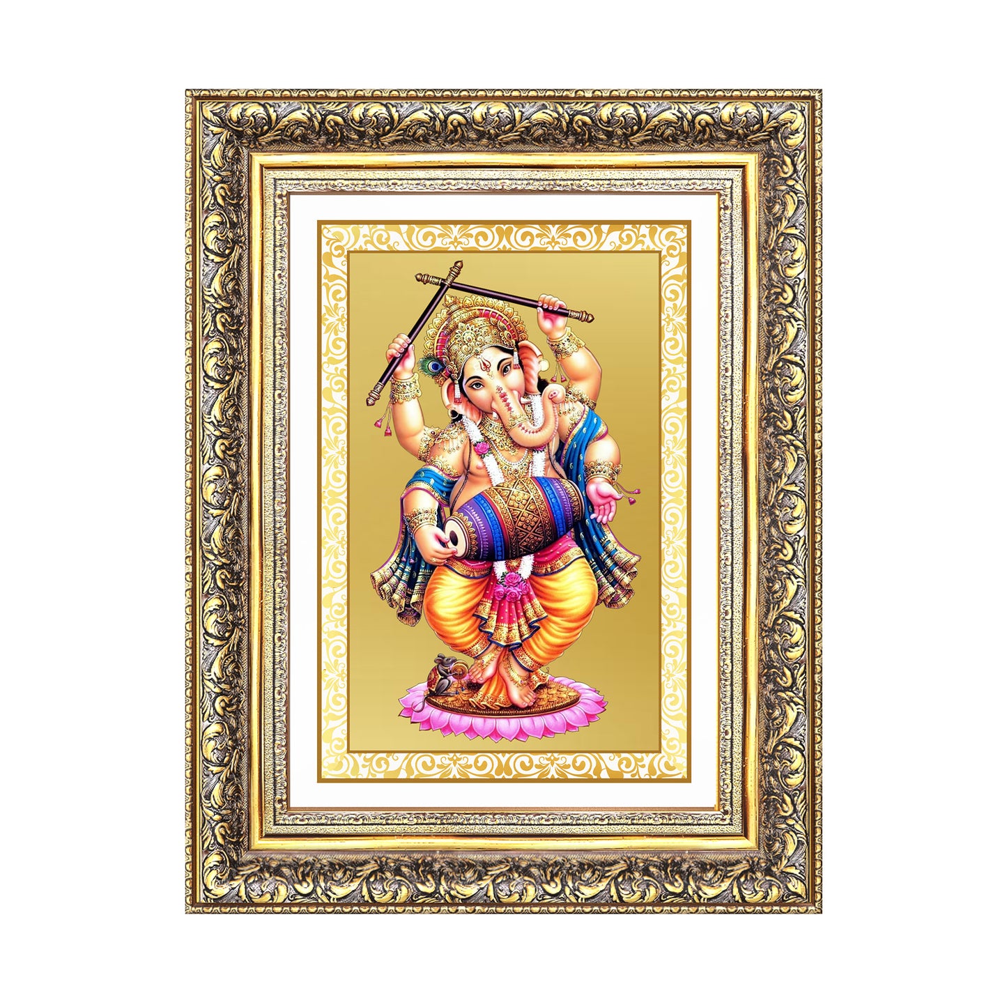 Diviniti 24K Gold Plated Dancing Ganesha (Classic) Divine Wall Frame for Home Mandir & Office Decor | Luxury Spiritual Gift
