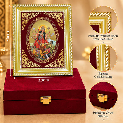 24K Gold-Plated Durga Mahishasura Mardini Frame | Premium Gift Box | 26x20 CM