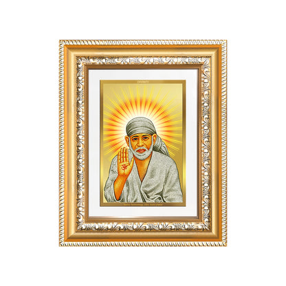 Diviniti 24K Gold Plated Sai Baba With Blessings (Classic) Divine Wall and Table Top Frame for Home Mandir & Office Decor | Luxury Spiritual Gift