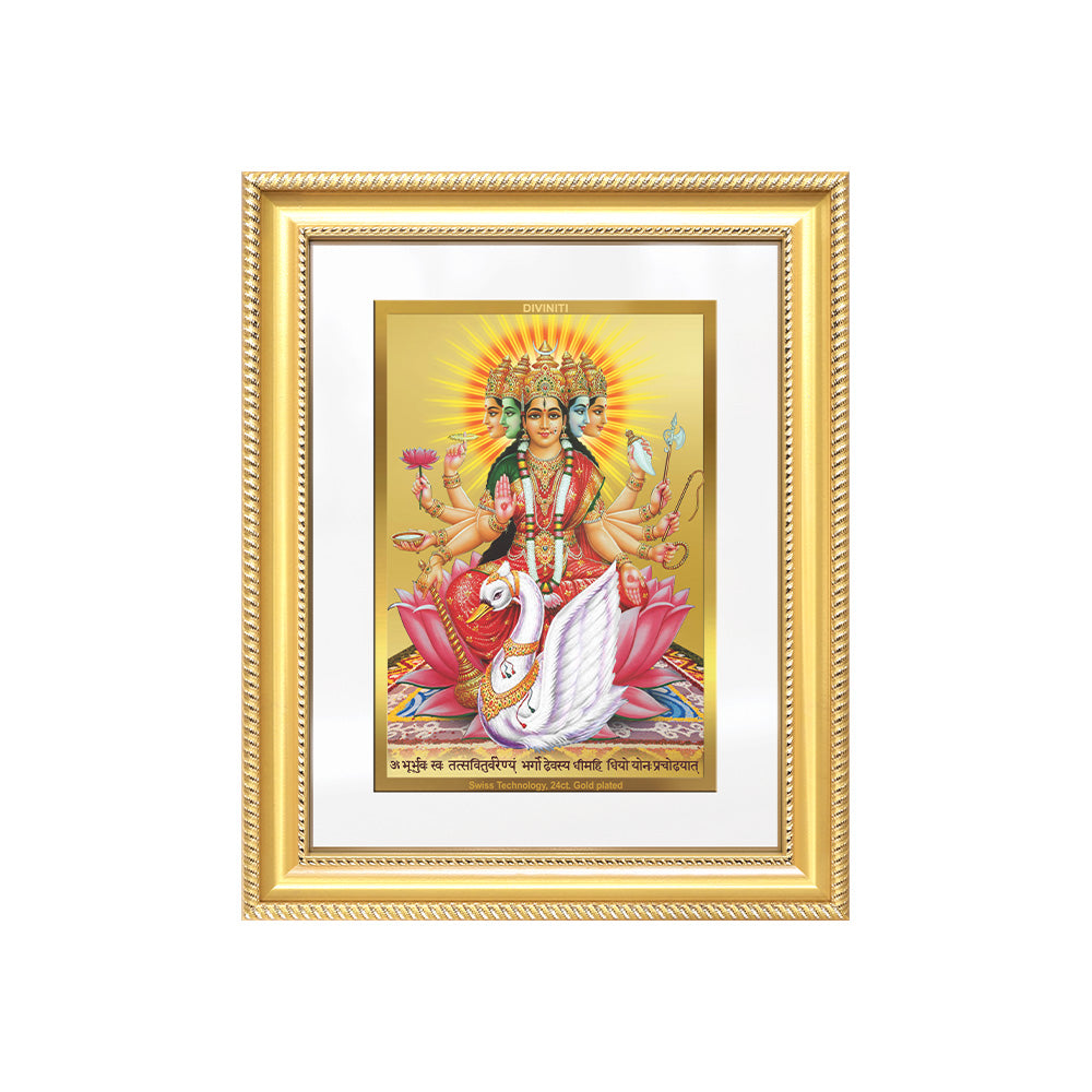 Diviniti 24K Gold Plated Gayatri Maa (Classic) Divine Wall Frame for Home Mandir & Office Decor | Luxury Spiritual Gift
